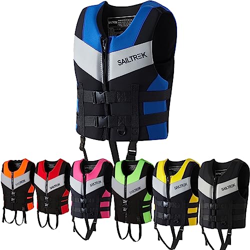 FXKJ Neopren Schwimmweste Für Erwachsene Auftriebsweste Leichte Schwimmhilfe für Jetski, Kajakfahren, Wasserski, Kajak, Verstellbare Prallschutzweste Rettungsweste, L 70-78kg,Blue von FXKJ