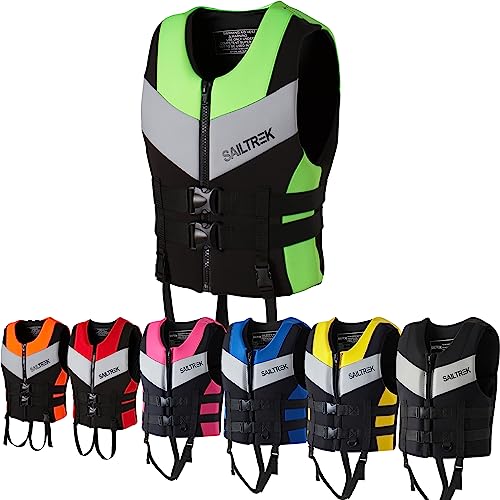 FXKJ Neopren Schwimmweste Für Erwachsene Auftriebsweste Leichte Schwimmhilfe für Jetski, Kajakfahren, Wasserski, Kajak, Verstellbare Prallschutzweste Rettungsweste,S 48-58kg,Green von FXKJ