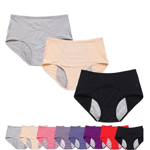 FXRWFSE Auslaufsichere Damenunterwäsche, hoch taillierte, auslaufsichere Menstruationsunterwäsche, Inkontinenzunterwäsche für Frauen (3pcs A,XXL) von FXRWFSE