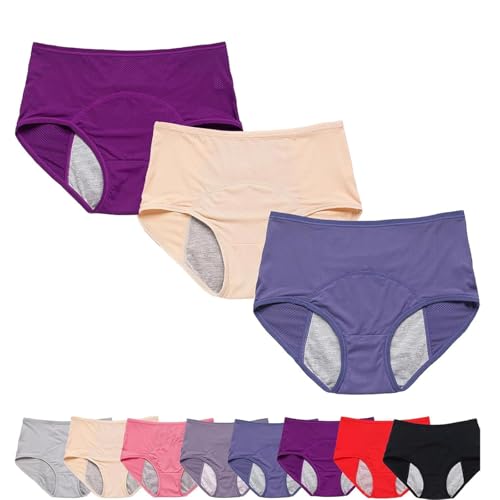 FXRWFSE Auslaufsichere Damenunterwäsche, hoch taillierte, auslaufsichere Menstruationsunterwäsche, Inkontinenzunterwäsche für Frauen (3pcs B,L) von FXRWFSE