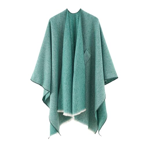 FXRWFSE Bovagu Wickel-Strickjacke vorne, Damen-Schal, Wickelponcho, offene Strickjacke vorne für Herbst und Winter (Green,One Size) von FXRWFSE