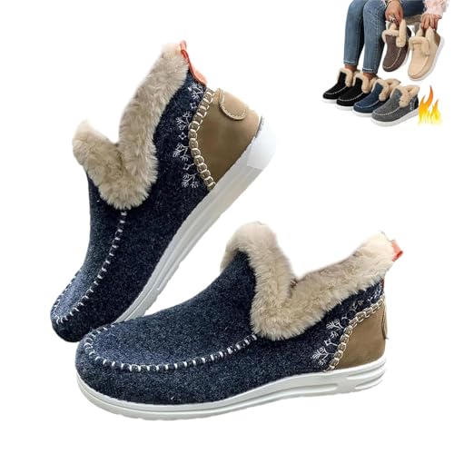 FXRWFSE Damen-Winterschuhe mit Plüschfutter, orthopädische Wanderschuhe mit Fußgewölbeunterstützung, weiche Slip-On-Sneaker aus Plüsch (Blue,10) von FXRWFSE