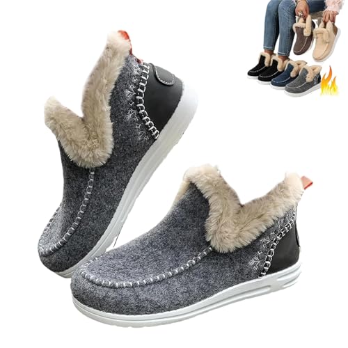 FXRWFSE Damen-Winterschuhe mit Plüschfutter, orthopädische Wanderschuhe mit Fußgewölbeunterstützung, weiche Slip-On-Sneaker aus Plüsch (Gray,8) von FXRWFSE