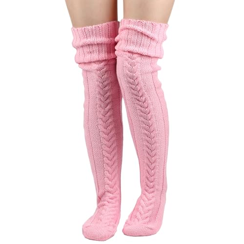 FXRWFSE Dicke, gestrickte Overknee-Stiefelsocken für Damen, Lange Dicke Winterstrümpfe, Beinwärmer über dem Knie (Pink,105cm) von FXRWFSE