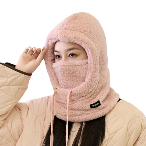 FXRWFSE Skimaske mit Sherpa-Kapuze, Fleece-Sturmhaube, warme Fleece-Skimaske für Männer und Frauen (Pink,One Size) von FXRWFSE