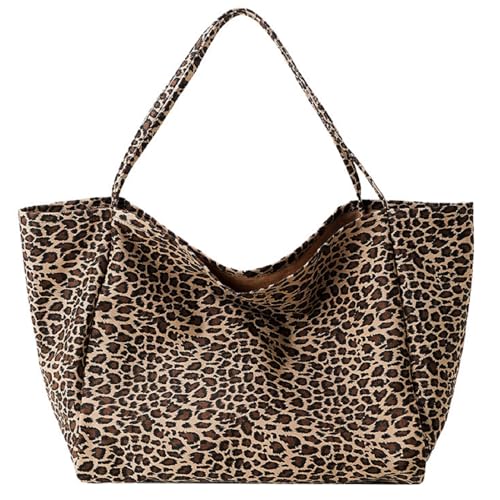 Groß Umhängetasche Schultertasche Damen Leopard Tragetasche, Canvas Handtasche Leopardenmuster Crossbody Tasche, Casual Einkaufstasche Shopper Tote Bag Für Alltag, Büro, Einkaufen, Schule (Stil A) von FYBlossom