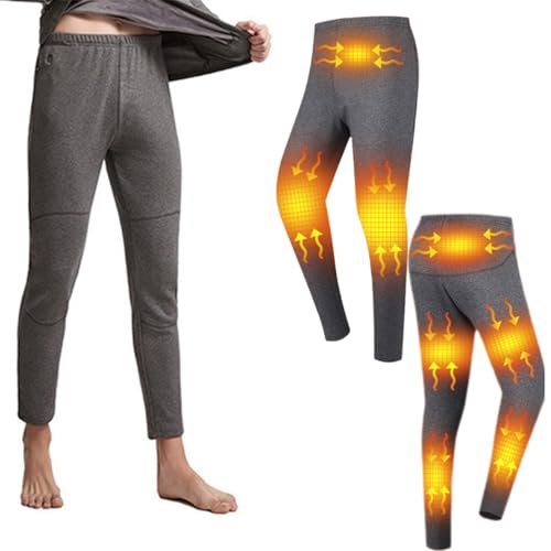 Beheizte Hose Herren 8 Zones Beheizbare Thermo Unterhose Lang Thermounterwäsche Fleece Thermounterhose Winter Leggings Männer Warme Funktionsunterwäsche Skiunterwäsche,Gray,3XL von FYRTA