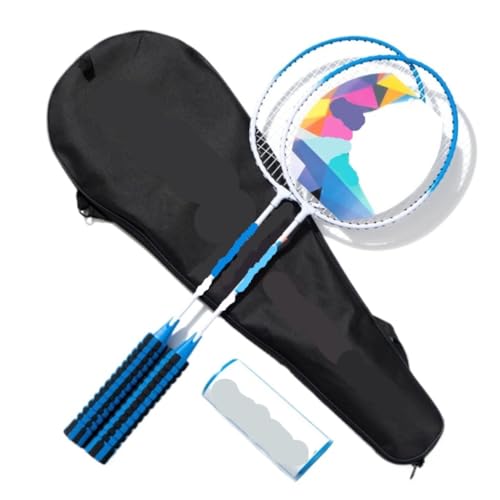 FYSXCXS Badmintonschläger Set Badmintonschläger Mit Ball Und Doppelschläger for Erwachsene, Fitness-Sport, Widerstandsfähiger Schläger, Schwammgriff Aus Legierung Leichter Badmintonschläger(Blue) von FYSXCXS