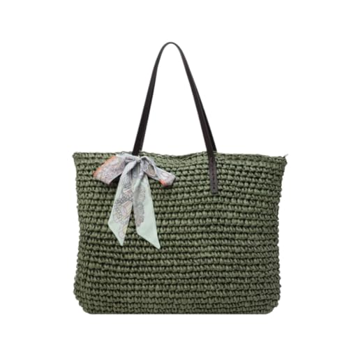 Sommer-Strandtasche Einkaufstasche Damen 2024 Neue Sommer Vielseitige Strandtasche for Den Urlaub Am Meer Gewebte Strohtasche Gewebte Umhängetasche(Green) von FYSXCXS