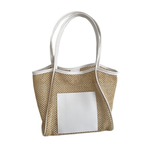 Sommer-Strandtasche Gewebte Strohtasche Neue Sommer Hohle Schulter Strandtasche Mutter Und Kind Pendler Einkaufstasche Gewebte Umhängetasche(White) von FYSXCXS