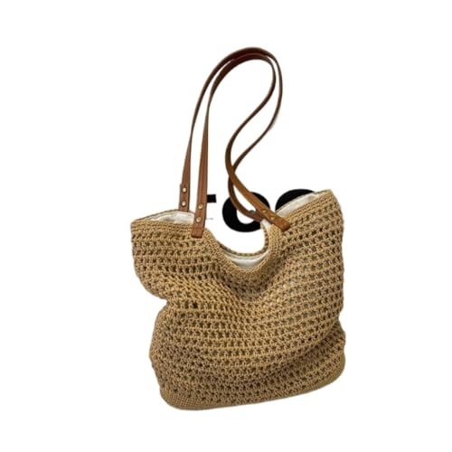 Sommer-Strandtasche Ins Style Women's Casual Woven Shoulder Bag Handbag Simple Design Niche Shoulder Bag Gewebte Umhängetasche(Bruin,L) von FYSXCXS