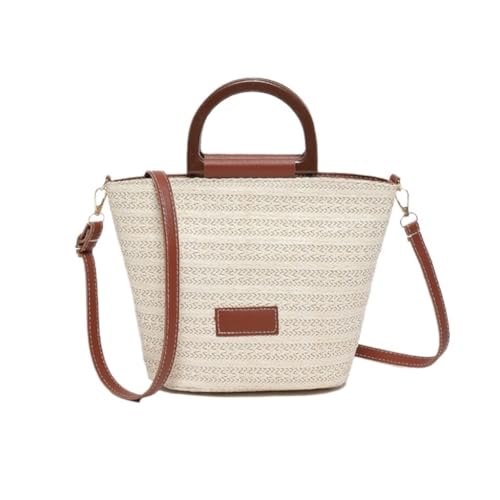 Sommer-Strandtasche Sommer Damen Stroh Eimer Handtasche Urlaub Strand Tasche Einzelne Schulter Tasche Gewebte Tasche Gewebte Umhängetasche(Bruin) von FYSXCXS