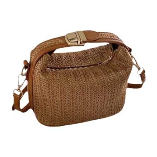 Sommer-Strandtasche Sommer Stroh Gewebt Kleine Tasche Casual Damen Tasche Handtasche Schulter Messenger Bag Trendig Gewebte Umhängetasche(Marrone) von FYSXCXS