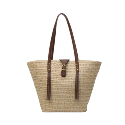 Sommer-Strandtasche Strohtasche Damentasche Gewebt Sommer Strand Damentasche Schulter Handtasche Einkaufstasche Große Tasche Gewebte Umhängetasche(Beige) von FYSXCXS