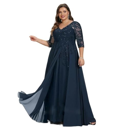 FZDNKJEU Hochzeitskleid Für Die Brautmutter Plus-Size-Hochzeitsfeier-Kleid Chiffon A-Line V-Ausschnitt Appader Ruffen Mutter des Brautkleides-Elfenbein-2 von FZDNKJEU