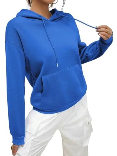 FZDNKJEU Kurzer Kapuzenpullover Für Damen Damen Tasche Solid Color Casual Hoodie Sweatshirt All-Match Streetwear Unisex Pullover-Blau-S von FZDNKJEU