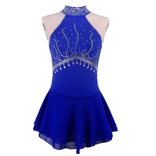 FZHQNZJF Blau,15_16Years, Figur Eislauf Kleid für Wettbewerb Ärmellos Gymnastik Trikot Kleidung Lyrisch Ballett Tanzen Rock Strass Rollschuh Tanz -Outfit von FZHQNZJF