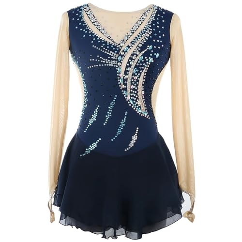 FZHQNZJF Blau,S, Eiskunstlauf Kleid Für Mädchen Langarm Eislauf Kostüme Strass Ballettlauf Leistungskleidung Damen Wettbewerb Gymnastik Uniform von FZHQNZJF