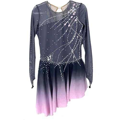 FZHQNZJF Grau,S, Handgefertigt Eiskunstlauf Kleid, Eislauf Wettbewerb Leistung Tragen Elegant Rhythmische Gymnastik Trikots Gradient Ballett Tanz -Outfit mit Kristall von FZHQNZJF