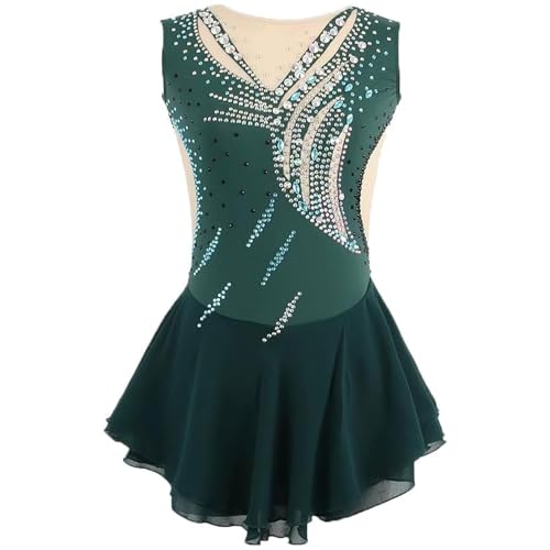 FZHQNZJF Grün,M, Eiskunstlauf Kleid Für Mädchen Langarm Eislauf Kostüme Strass Ballettlauf Leistungskleidung Damen Wettbewerb Gymnastik Uniform von FZHQNZJF