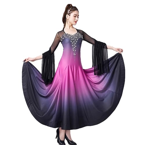 FZHQNZJF Lila,XL, Damen Ballsaal Tanzen Leistung Kleider Exquisit Flamenco Salsa Üben Kostüme Gradient Tango Waltz Tanzkleidung Nationaler Standard Tanz Outfit von FZHQNZJF