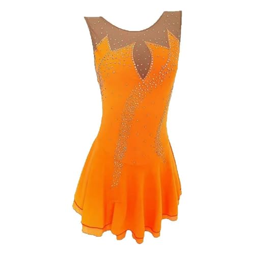 FZHQNZJF Orange,5_8Years, Mädchen EIS Skaten Kleid Ärmellos Eiskunstlauf Rock Strass Ballett Skate Wettbewerb Custumes Handgefertigt Rhythmische Gymnastik Leistung Lotard von FZHQNZJF