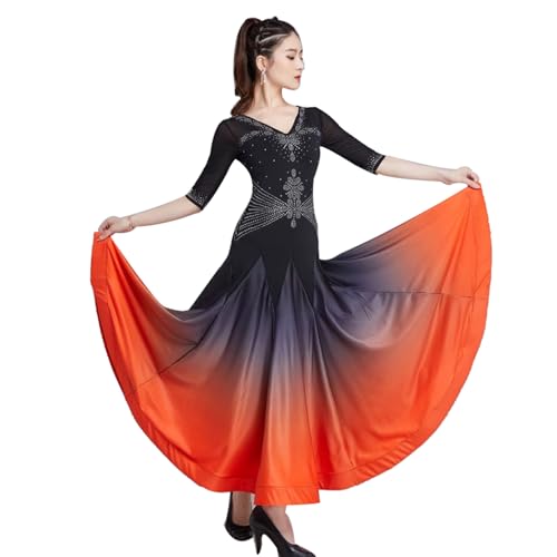 FZHQNZJF Orange,XXL, Standard Ballsaal Tanzkleider für Frauen Korn Walzer Leistung Kostüm Gradient Tango Foxtrot Wettbewerb Tanzkleidung Exquisit Flamenco Tanz -Outfit von FZHQNZJF