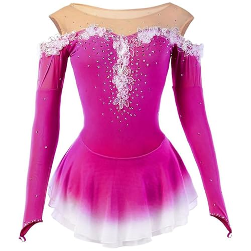 FZHQNZJF Rosa,M, Handgefertigt Eisfigur Skaten Kleid Glänzender Strass Ballett Leistung Kleidung Hohe Elastizität Rollschuh Rock Elasthan Rhythmische Gymnastik Trikots von FZHQNZJF