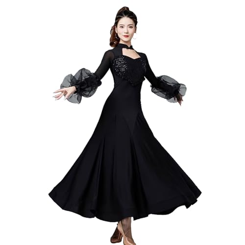 FZHQNZJF Schwarz,M, Ballsaal Wettbewerb Tanzkleider Langarm Tango Waltz Tanzende Kleidung Elegant Flamenco Foxtrot Leistung Kostüm Nationaler Standard Tanz -Outfit von FZHQNZJF