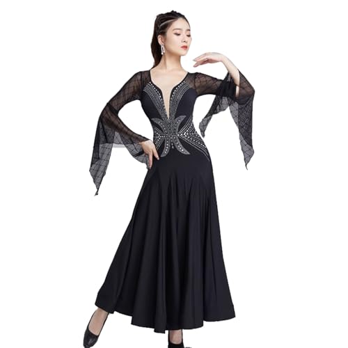 FZHQNZJF Schwarz,XL, Elegant Walzer Tango Leistung Kleider Flamenco Tanzende Kleidung mit Strasssteinen Elastisch Nationaler Standard Rock Atmungsaktiv Party Wettbewerb Kostüme von FZHQNZJF