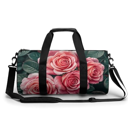 Turnbeutel Reise Feuerwehrmann Seesack mit Fach Workout Tasche Übernachtungstasche für Damen Herren, Blumen-Rose, 17.7in/9in/9in von FZQVSGW