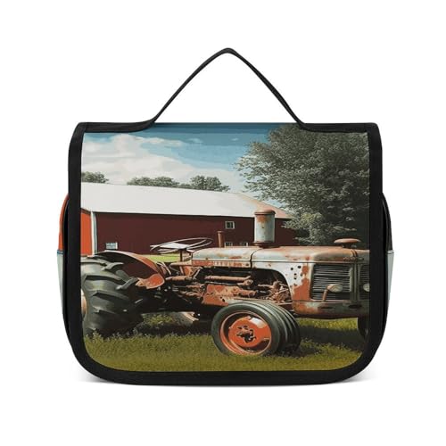 FZQVSWTX Kulturbeutel zum Aufhängen, für Damen und Herren, Schlagzeug-Set, bedrucktes Polyester, tragbarer Kulturbeutel, Firma Farm Traktor, 22.5x18.5cm von FZQVSWTX