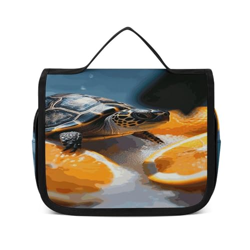 FZQVSWTX Kulturbeutel zum Aufhängen, für Damen und Herren, Sport-Fußball-Druck, Polyester, tragbarer Kulturbeutel, Schildkröten aus Orangen, 22.5x18.5cm von FZQVSWTX