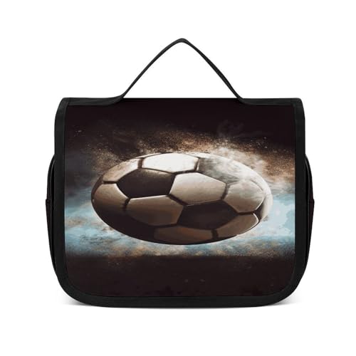 FZQVSWTX Kulturbeutel zum Aufhängen, für Damen und Herren, Sport-Fußball-Druck, Polyester, tragbarer Kulturbeutel, Sportfußball, 22.5x18.5cm von FZQVSWTX