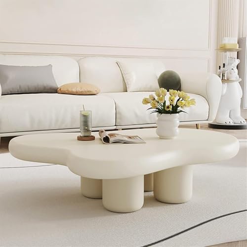 FZSERUN Couchtisch Moderner Couchtisch Fürs Wohnzimmer Niedlich Unregelmäßig Teetisch Für Den Innenbereich Mit 3 Beinen, Einfache Montage,Beige,120X76X30CM von FZSERUN