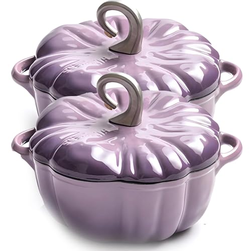 FZSERUN Kürbis-Cocotte Kürbis-Schmortopf Mit Deckel Schmortopf Suppentopf Für 3-5 Personen Halloween-Erntedank-Dekortopf Geschenk,Lila,2PCS von FZSERUN