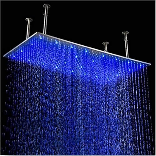 FZSERUN Mattierter Regenduschkopf Großer Quadratischer Regenduschkopf Luxuriöser Hochdruckduschkopf Mit Silikondüse Deckenmontage,Silver led,60X120CM von FZSERUN