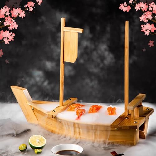 Serviertablett Aus Holz In Form Eines Sushi-Boots, Sushi-Teller FüR Restaurant-Teller, Kommerziell ExtragroßEs Serviertablett In Form Eines Sushi-Boots,A,80X27cm von FZSERUN