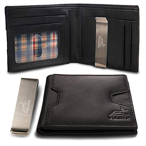 Fa.Volmer ® Echt-Leder Geldbörse mit Geldklammer und Münzfach - inkl. RFID-Schutz - Modell San Fernando - schwarz von Fa.Volmer