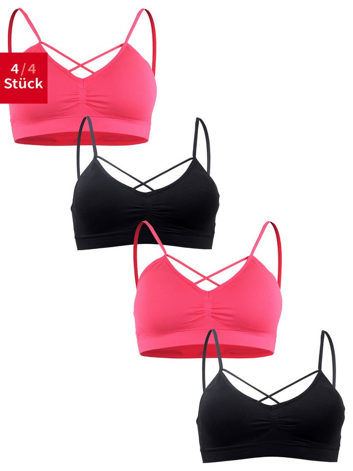 Fabio Farini Sport-BH Sport-BH - Damen nahtlose Sport-Bustier aus atmungsaktiven Material (Packung, 4-tlg) bügellos, mit Spaghettiträgern von Fabio Farini