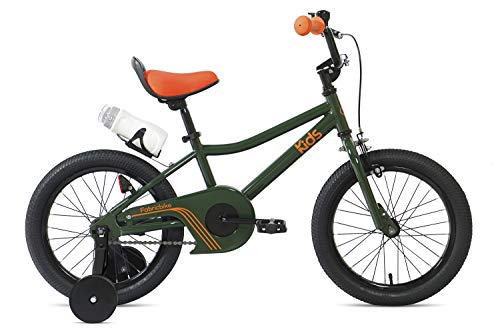 FabricBike Kids Fahrrad mit Pedalen für Jungen und Mädchen, Abnehmbare Trainingsräder, Hochwertige Bremsen, 12- und 16-Zoll-Räder, 4 Farben (Amazon Green, 16": 3-7 Jahre (96 bis 120 cm hoch)) von FabricBike