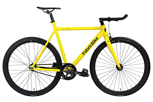 FabricBike Light - Fixed Gear Fahrrad, Single Speed Fixie Starre Nabe, Aluminium Rahmen und Gabel, Räder 28", 4 Farben, 3 Größen, 9.45 kg (Größe M) (M-54cm, Light Matte Yellow) von FabricBike