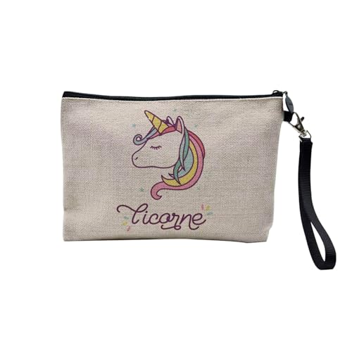 Leinentasche – Einhorn Regenbogen niedliches Pferd – Kosmetiktasche aus Segeltuch in Leinenoptik – Kulturbeutel – 23,5 x 15 cm, Einhorn, 23.5 x 15 cm, Kosmetiktasche von Fabulous