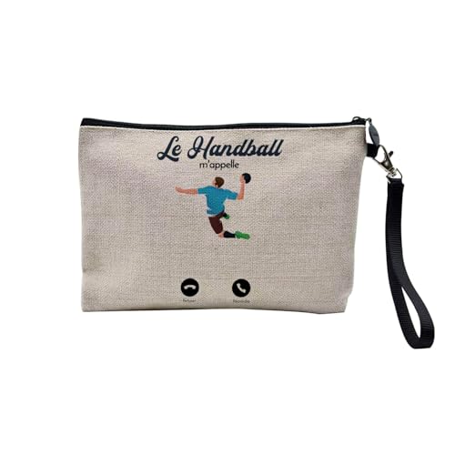 Tasche aus Leinen – Anruf Telefon Passion Humor Musik Freizeit Hobby – Kosmetiktasche aus Segeltuch in Leinenoptik – Kulturbeutel – Geldbörse, Handball, 23.5 x 15 cm, Kosmetiktasche von Fabulous