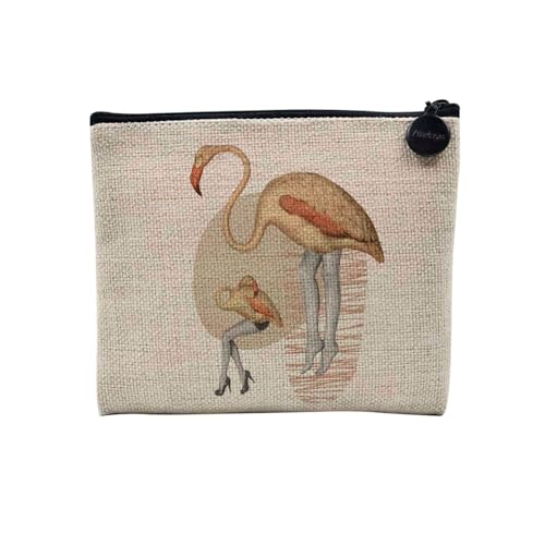 Tasche aus Leinen – Kollektion Creation Surrealistische Collage Art Surrealismus Skulptur Humor Ästhetik – Kosmetiktasche aus Leinen in Leinenoptik – Kulturbeutel – Geldbörse, Flamingo, 15 x 10 cm, von Fabulous