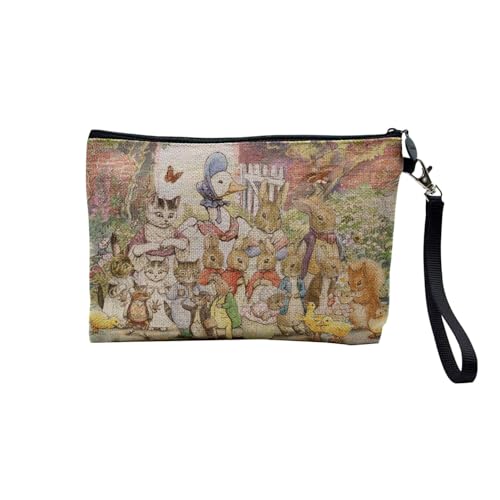 Tasche aus Leinen – Kollektion Illustration Beatrice Potter Malerei Kinder Kaninchen Kätzchen Maus Tiere – Kosmetiktasche aus Segeltuch in Leinenoptik – Kulturbeutel – Geldbörse, Tiere, 23.5 x 15 cm, von Fabulous