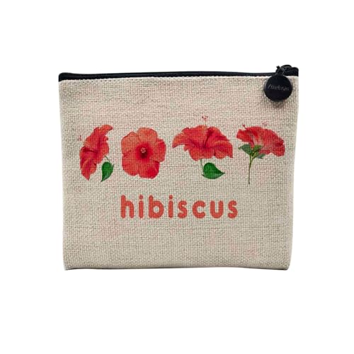 Tasche aus Leinen – Kollektion Illustration Flowers English Watercolor Rosen Hibiskus Blumen Aquarell Garten Feminin – Kosmetiktasche aus Leinen in Leinenoptik – Kulturbeutel – Geldbörse, Hibiskus, 15 von Fabulous