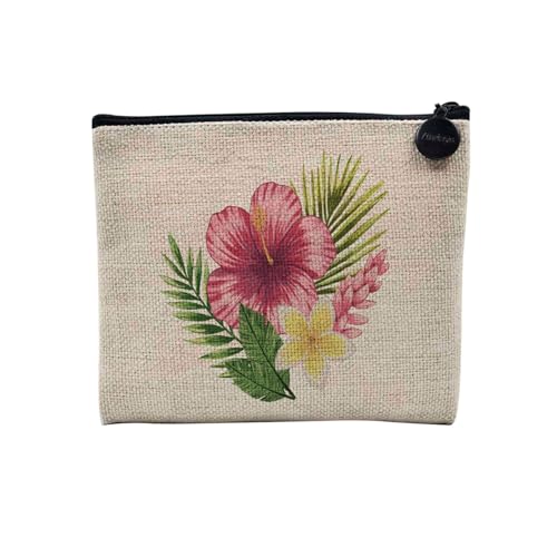 Tasche aus Leinen – Kollektion Illustration Stil Minimal Tropical Exotic Dschungel Botanisch Chic Elegance – Kosmetiktasche aus Segeltuch in Leinenoptik – Kulturbeutel – Geldbörse, Hibiskus, 15 x 10 von Fabulous