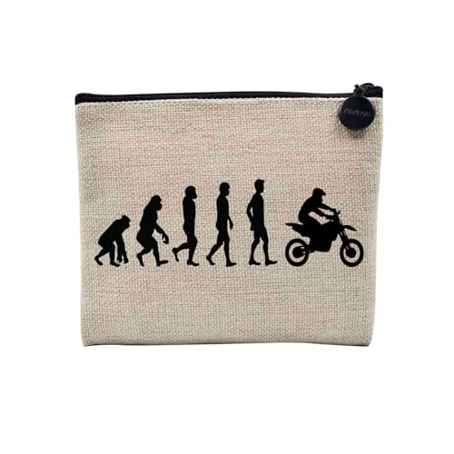 Tasche aus Leinen – Kollektion Parodie Evolution des Mannes Leidenschaft Sport Freizeit Musikinstrument Musik – Kosmetiktasche aus Leinen in Leinenoptik – Kulturbeutel – Geldbörse, Biker, 15 x 10 cm, von Fabulous