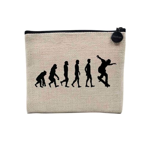 Tasche aus Leinen – Kollektion Parodie Evolution des Mannes Leidenschaft Sport Freizeit Musikinstrument Musik – Kosmetiktasche aus Leinen in Leinenoptik – Kulturbeutel – Geldbörse, Skateboard, 15 x 10 von Fabulous